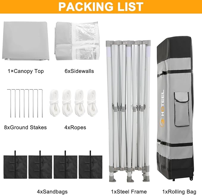 HOTEEL 10x20 Heavy Duty Pop Up Canopy Tent with Sidewalls, Commercial Outdoor Canopy Tents for Parties Event Wedding with Roller Bag, Waterproof & UV 50+, Upgraded Thickened Hexagonal Legs, White
