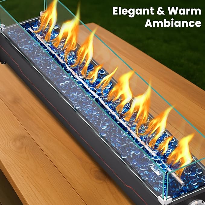 GRISUN Tabletop Fire Pit,36 Inch Propane Fire Pit Table,50000 BTU Table Top Firepit with Glass Wind Guard,Stainless Steel Burner,Fire Glass,Portable Propane fire Pit for Patio, Camping, Backyard & RV