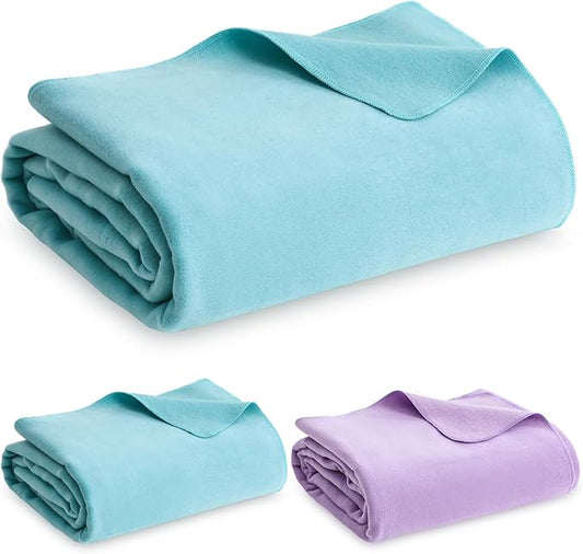 Peryiter 2 Pcs Military Wool Blanket Large 64" x 88" Camping Blanket Survival 3.3 Lbs Each Thick Thermal Washable Emergency Blanket for Outdoors Sporting Events Survival Kits (Purple, Bean Green)