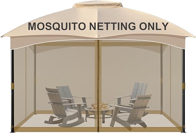 COWVIE Gazebo Replacement Netting Screen, 12' x 16' Universal Gazebo 4-Panel Mosquito Sidewalls with Double Zippers for Outdoor Patio (Only Netting)