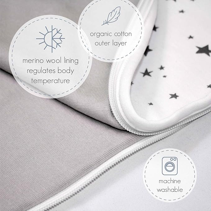 Woolino Ultimate Baby Sleep Sack - 4 Season Baby Wearable Blanket - Two-Way Zipper Adjustable Sleeping Bag - Merino Wool and Organic Cotton - Universal Size (2-24 Months) - Lilac