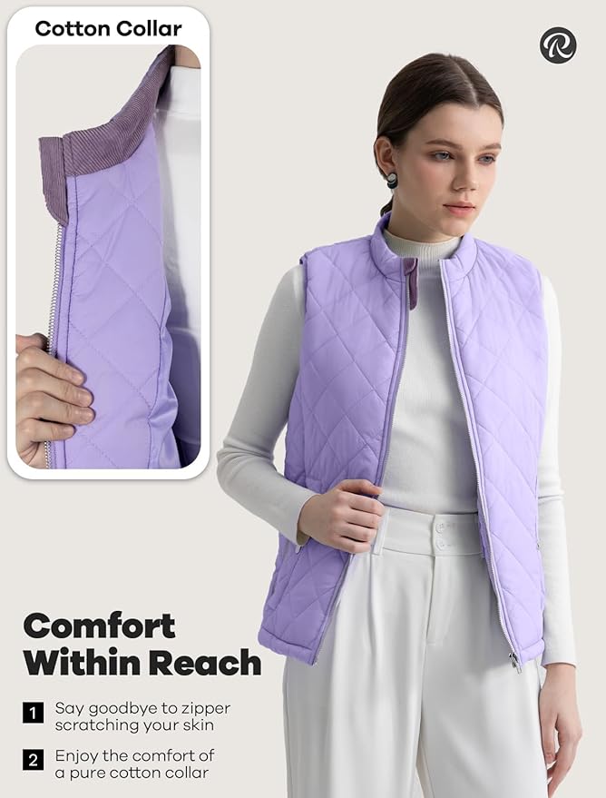 Women's Vest, Quilted Puffer Water-Resistant Zip With Pockets