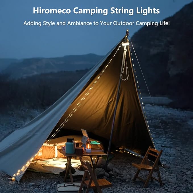 Camping Lights String,Outdoor String Lights with 5 Lighting Modes,Quick 30s Recovery,Durable and Waterproof,USB Charging-Portable Camping Lights for Camping,Yard,and Hiking(2PACK)
