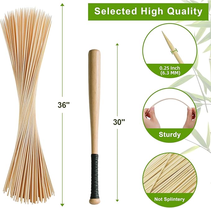 Extra Long 36" Bamboo Smores Sticks (150 Pcs), Marshmallow Roasting Sticks for Fire Pit, 6mm Heavy Duty Wooden Skewers for Smore Hot Dog Barbecue Thick Sticks