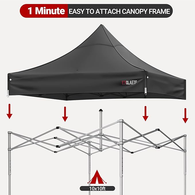 10x10 Canopy Replacement Top for Pop Up Canopy Tent - 4 Drainage Holes,10x10ft Canopy top Suitable for Most of The Standard Canopy(top only, Black)