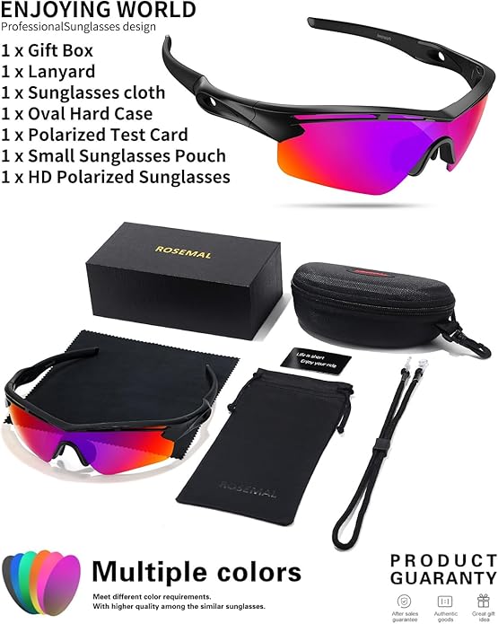 Rosemal Sports Sunglasses Polarized Cycling Sunglasses Running Driving Fishing Hiking for Men Women UV400 TAC TR90