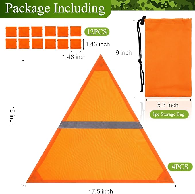 Blaze Orange Safety Panel, 4Pcs Triangle Magnetic Hunting Safety Panel with Reflective Strips 12 Magnetic Buttons 1 Storage Bag Hunting Blind Accessories for Outdoor Hunting Blind Tents