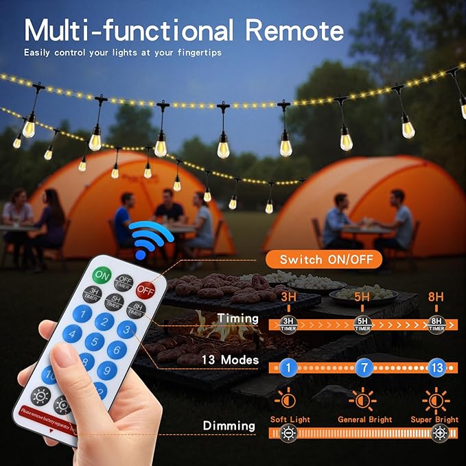 33FT Solar String Lights Outdoor Waterproof with USB Port & Remote Control Solar Patio Lights Long Last for 20+Hrs Dimmable Solar Power LED Shatterproof Bulbs solar lights for Camping Backyard Garden