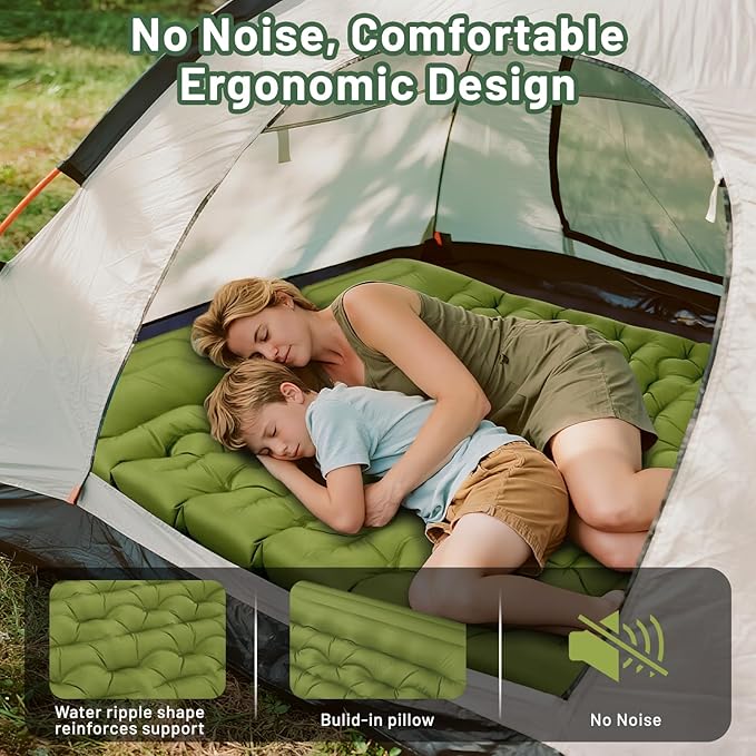 Sleeping Pad for Camping, 6" Extra Thick Double Sleeping Pad with Pillows & Built-in Foot Pump, Ultralight Camping Sleeping Mats Compact for Travel Tent Hiking Backpacking Car Camp Gear