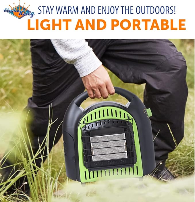 Flame King YSN-CHS10 10,000 BTU Propane Space Radiant Portable Heater Indoor* & Outdoor for Camping, Garage, Ice Fishing, Patio, Green/Black 10K