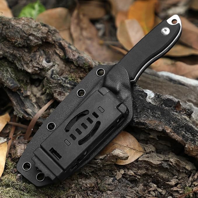 EDC Fixed Blade Knife with Kydex Sheath 7-Inch D2 Steel Small Tactical Knife with Clip Lock, Versatile for Horizontal and Vertical Carry