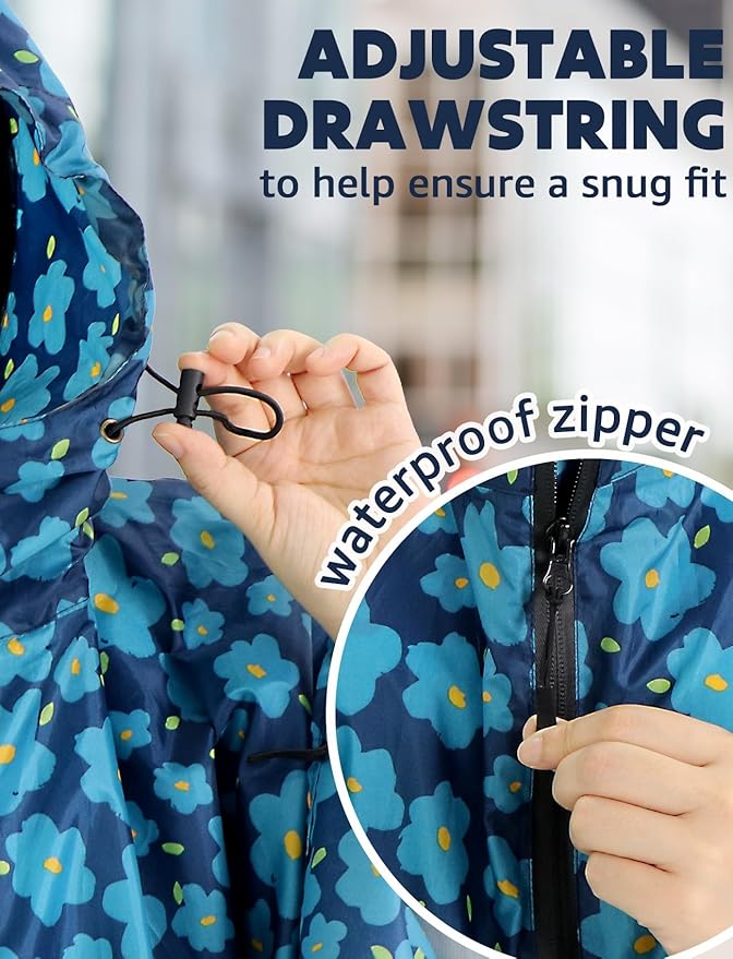 ANYOO Waterproof Rain Poncho Lightweight Reusable Hiking Hooded Coat Jacket for Outdoor Activities