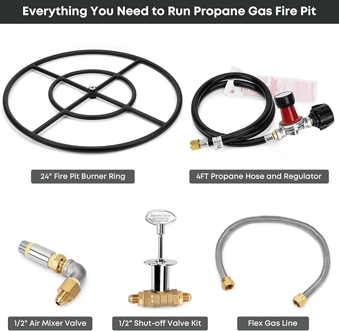 Stanbroil LP Propane Gas Fire Pit Burner Ring Installation Kit, Black Steel, 24-inch