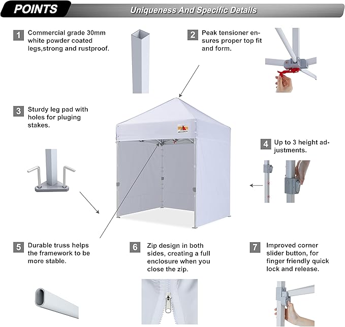 ABCCANOPY Easy Pop Up Canopy Tent with Sidewalls Commercial -Series, White