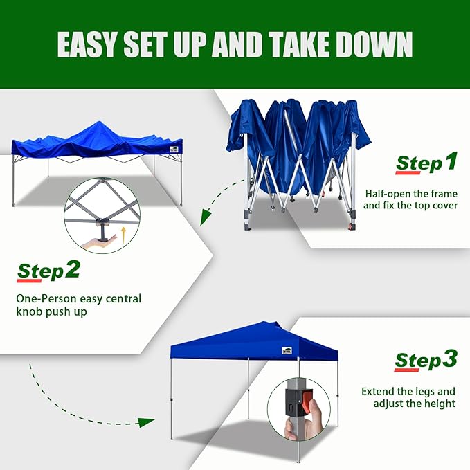 Eurmax USA NOMATTER ONE-Person Open&Close 10x10ft Pop Up Canopy Tent,Portable Shelter Canopy for Outdoor Events,Instant Canopies, Temporary Sunshade,Bonus 4 Sand Bags(Blue)