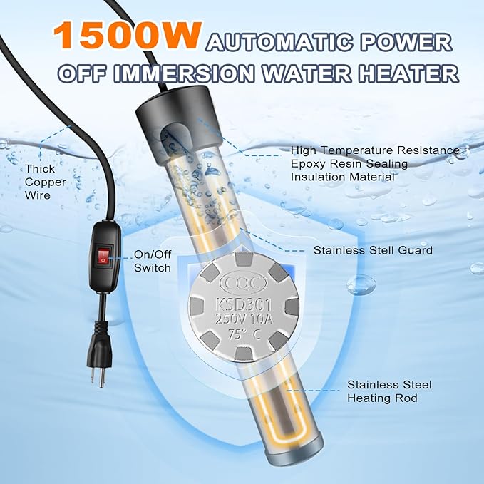Portable Hot Shower for Camping, Pop Up Shower Tent, Rechargeable Camping Shower with Auto-Off Heater, 6.6 Gallon Foldable Bucket for Camping, Hiking, Traveling