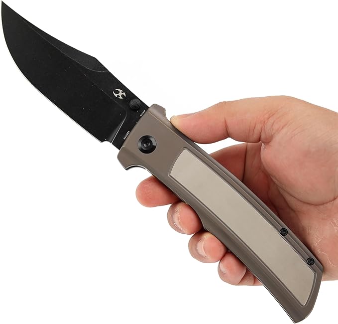 KANSEPT Bison Pocket Folding Knife, 4.25'' Blackwash CPM S35VN Steel Sharp Blade, Bronze Anodized Durable Two-Tone Titanium Handle, Frame Lock and Thumb Stud for Edc, Camping Hiking Knives K1108B3