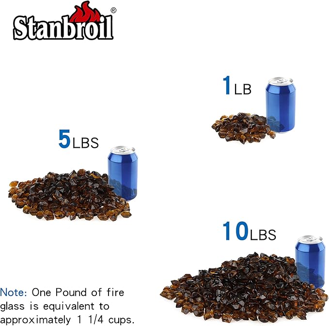 Stanbroil 10-Pound Fire Glass - 1/2 inch Polygon Fire Glass for Fireplace Fire Pit and Landscaping, Amber