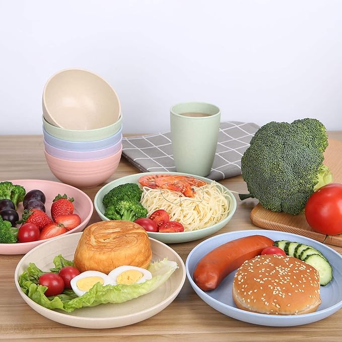 LuckyZone 10 Inches Unbreakable Wheat Straw Plates - Reusable Plate Set - Dishwasher & Microwave Safe - Perfect for Dinner Dishes - Healthy, BPA Free & Eco-Friendly (10 Inches)