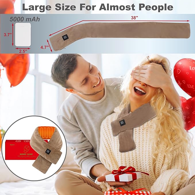 Neck Heating Pad Cordless, Rechargeable Heated Scarf with 5000mAh Power Bank, Portable Neck Warmer with 3 Heating Levels, Heating Pad for Neck Pain Relief and Muscle Relaxation