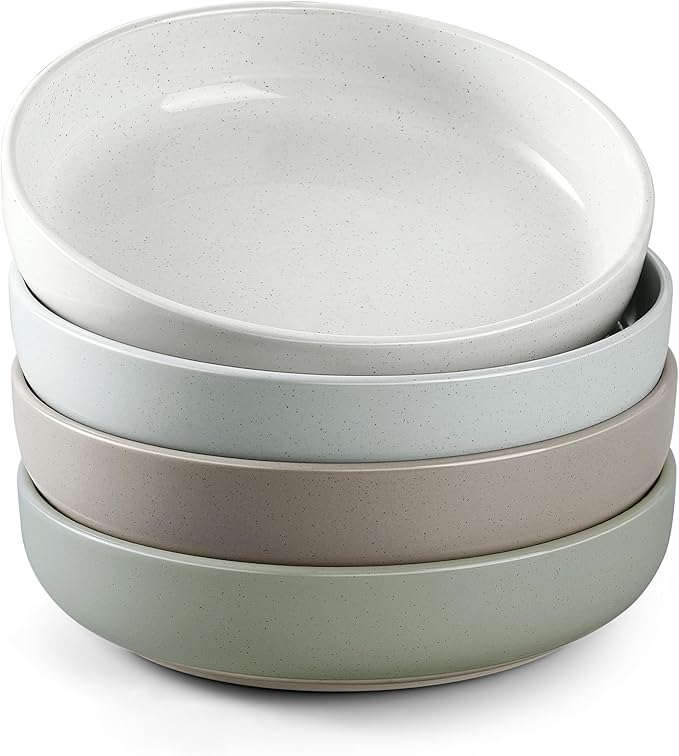 HaWare Pasta Bowls Set of 4, 33oz Large Salad Bowls for Home Kitchen, Ceramic Serving Plates for Soup, Cereal, Scratch-resistant Wide and Shallow Dinner Bowl, Microwave & Dishwasher Safe, Multicolor