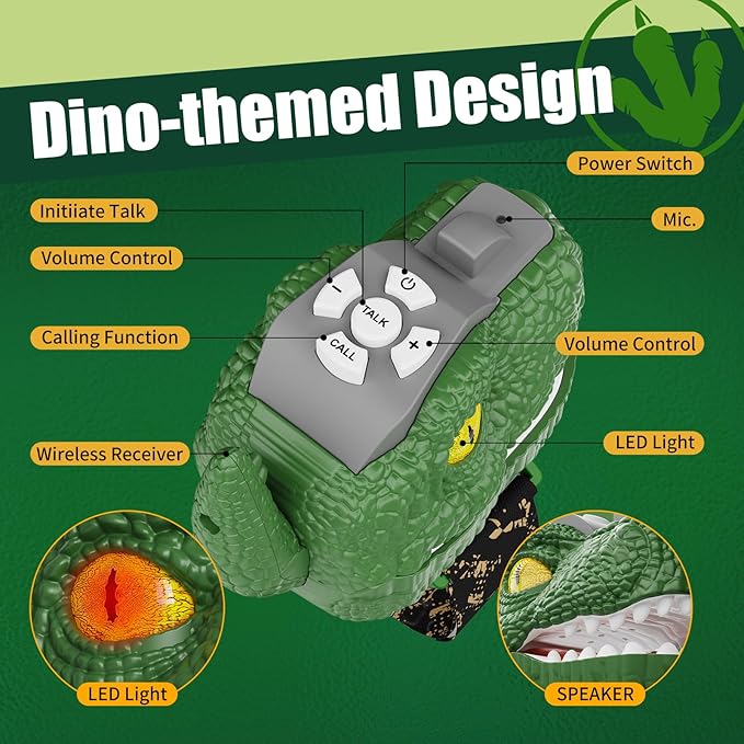 Dinosaur Walkie Talkies for Kids, Adjustable Volume, 500 Meters Range, Outdoor Adventure Toys for Boys & Girls 3-12 Years Old