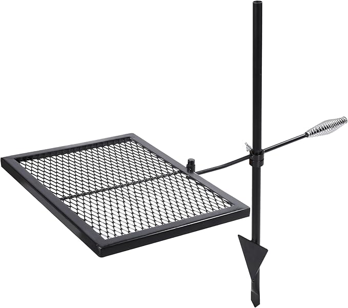 Lineslife Swivel Campfire Grill Grate, Adjustable Heavy Duty Steel Fire Pit Grill Grate Over Fire Pit, Open Fire Grill with Carrying Bag for Outdoor Cooking Camping, Rectangle Black