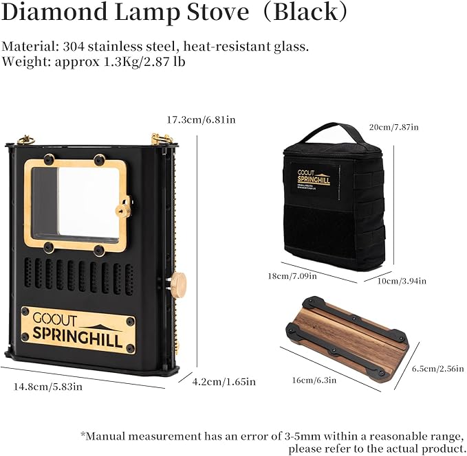 Camping Oil Lamp Portable Stove Hanging Kerosene Lantern for Outdoor Lighting Warming Black