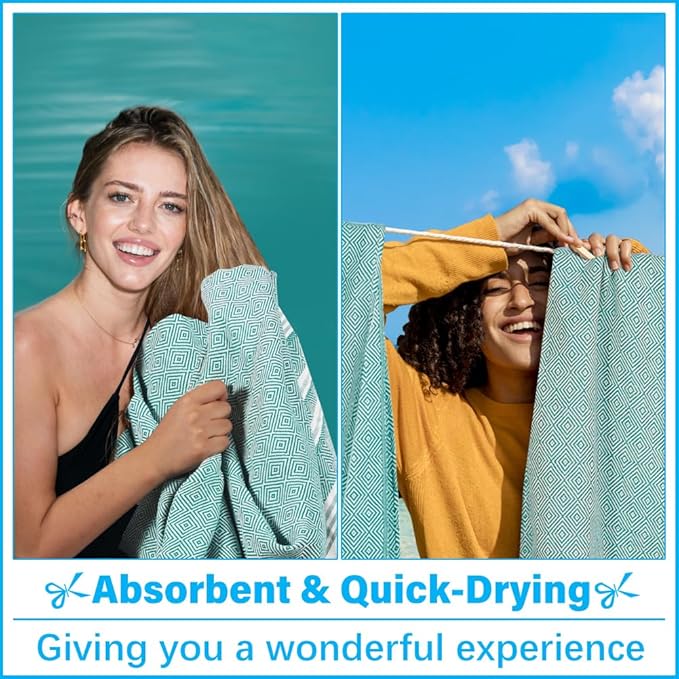 Oversized Turkish Beach Towel Blanket XXL Cotton Sandproof Towels Boho Woven Extra Large Big Sand Free Giant Throw Blankets Huge Quilt XL Picnic Camping Necessities Cloud For Adult Gifts Teal