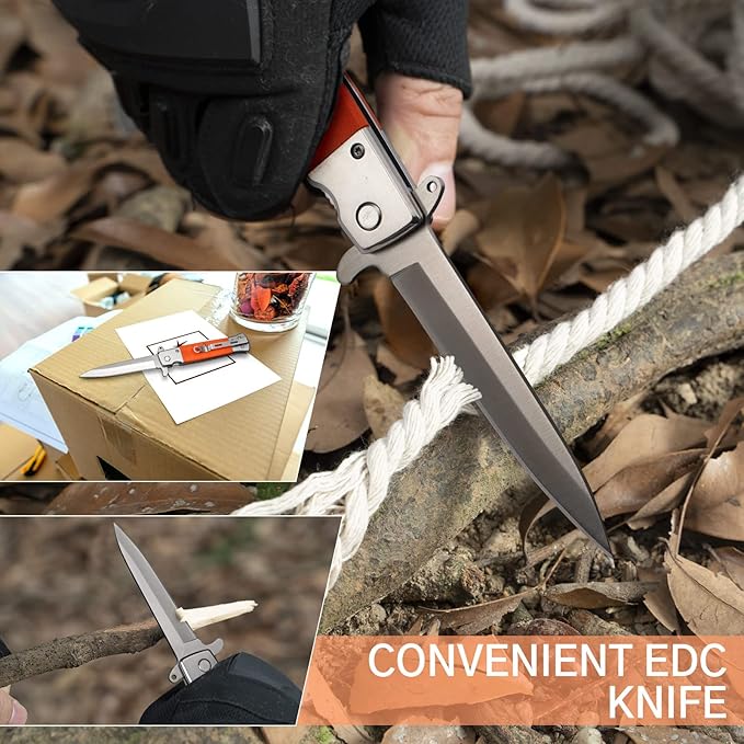 GVDV Folding Pocket Knife with G10 Handle, 7Cr17 Stainless Steel EDC Knife with Safety Liner-Lock, Camping Hunting Survival Knife for Men Women, Orange