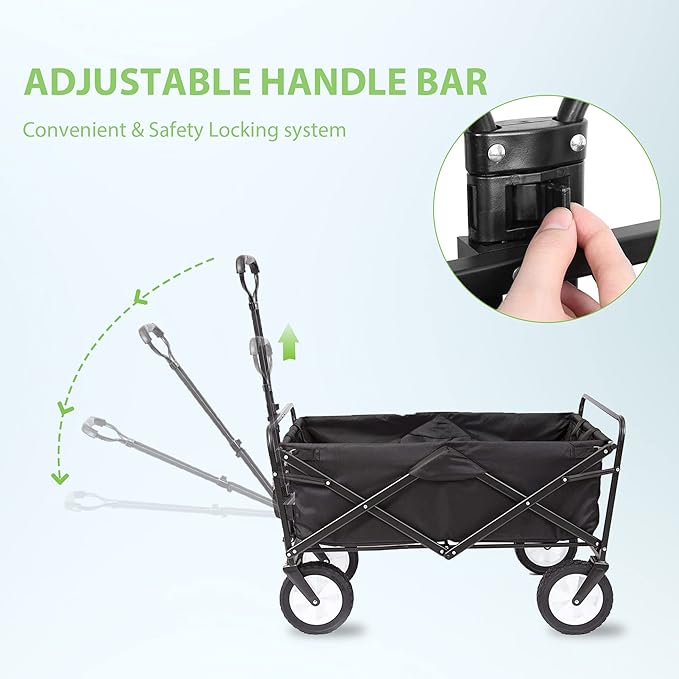 220 lbs Capacity Folding Wagon, Utility Garden Cart Collapsible with Wheels for Outdoor Camping, Black