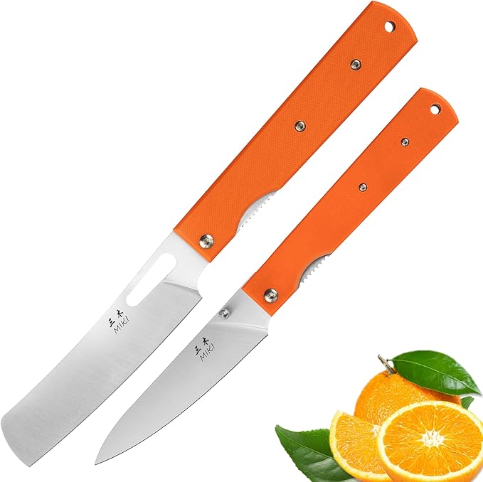 Miki 2 piece set 440A stainless steel Blade Japanese pocket folding Chef knife peeling utility knife fruit knif orange g10 Handle Camping BBQ trip Outdoor Portable kitchen knife
