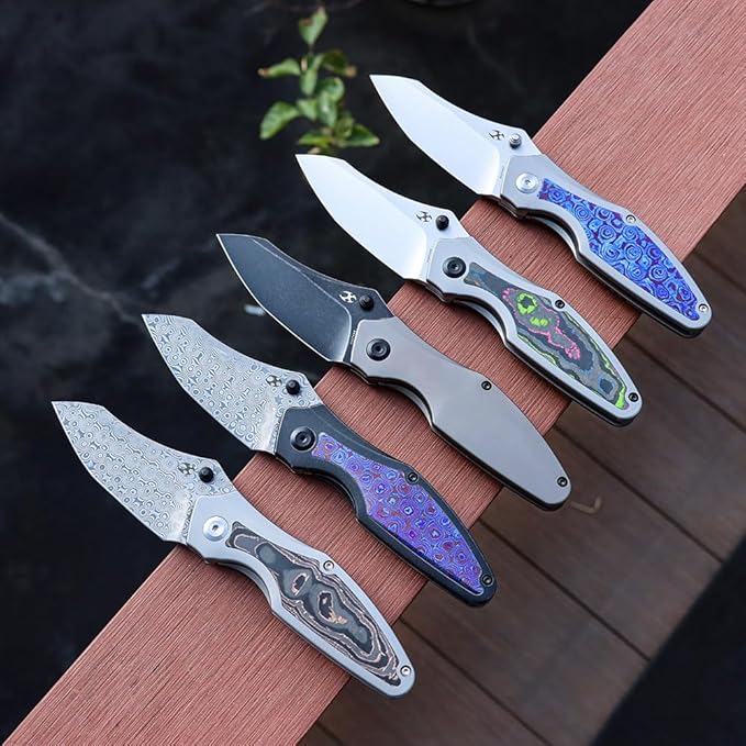 KANSEPT Baba Yaga Pocket Folding Knives for Men Women Camping Hiking Folding Knife 3.06'' Satin CPM 20CV Blade EDC Knife with Bead Blasted Titanium 80S Camo Carbon Inlay Handle Everyday Carry K1074A4