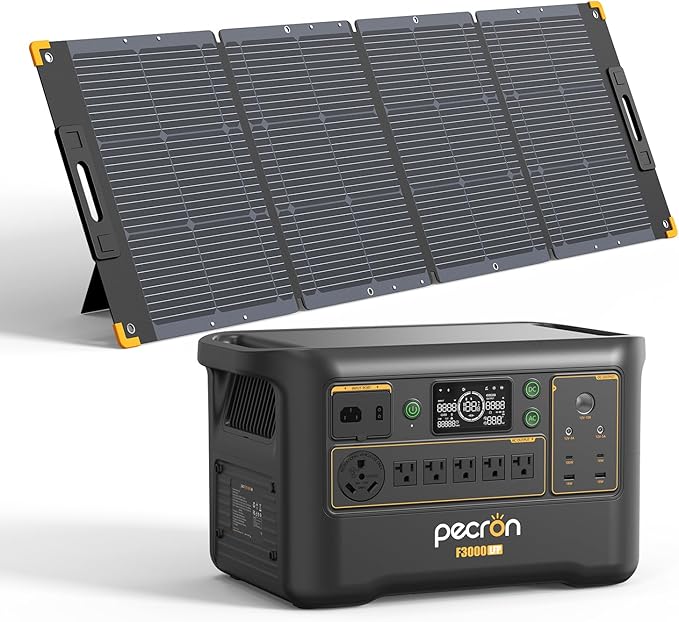 pecron F3000LFP Solar Generator with 300W Solar Panel, 3072Wh Portable Power Station, 3600W LiFePO4 Battery Home Backup, Fast Charging Lithium Battery with 100W USB-C for Home, Camping, RV, Emergency