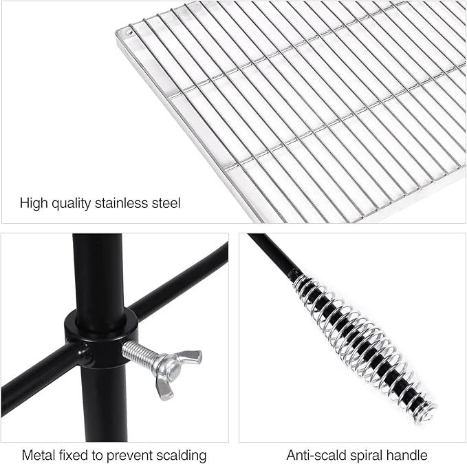 REDCAMP Swivel Campfire Grill Heavy Duty Stainless Steel Grate, Over Fire Camp Grill with Carrying Bag for Open Flame Cooking