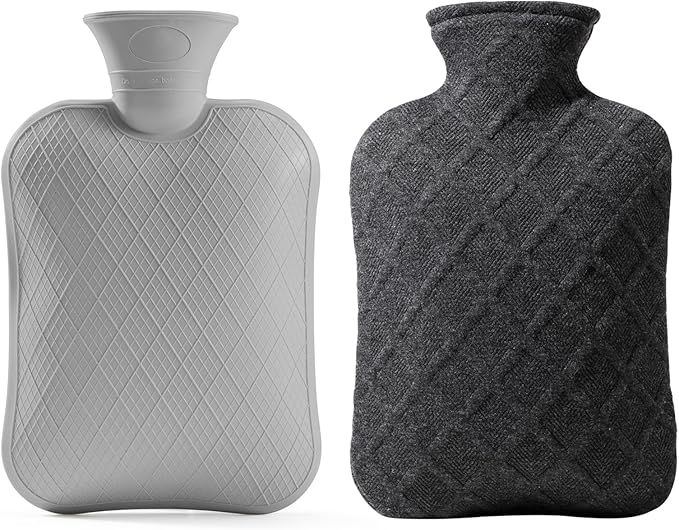 FORICOM Hot Water Bag with Cover for Pain Relief, Hot Water Bottle for Menstrual Cramp, 2L Classic Hot Water Bottle(Dark Grey)