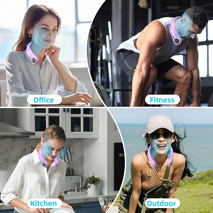 Portable Neck Fan,Gift Ideas,Personal Wearable Bladeless Fan,360° Cooling,LED Display,4-Speeds,6000mAh Rechargeable,Powerful Wind,Outdoor Travel Camping,Birthday Gifts for Men Women Dad Mom (Purple)