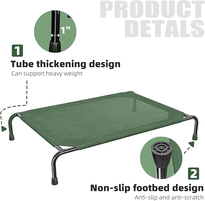 Simple Trending Raised Dog Bed for Large Dogs, Waterproof XL Dog Cot, Outdoor Cooling Elevated Pet Bed Load 100lb, 47.75" x 30.5", Green
