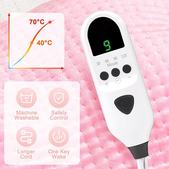 Heating Pad for Back & Period Cramps Relief, Electric Heat Pad for Neck and Shoulder, 9 Adjustable Heat, Machine Washable,Birthday Christmas Gifts for Women Men Mom Dad (Pink+Grey, 12" x 24")