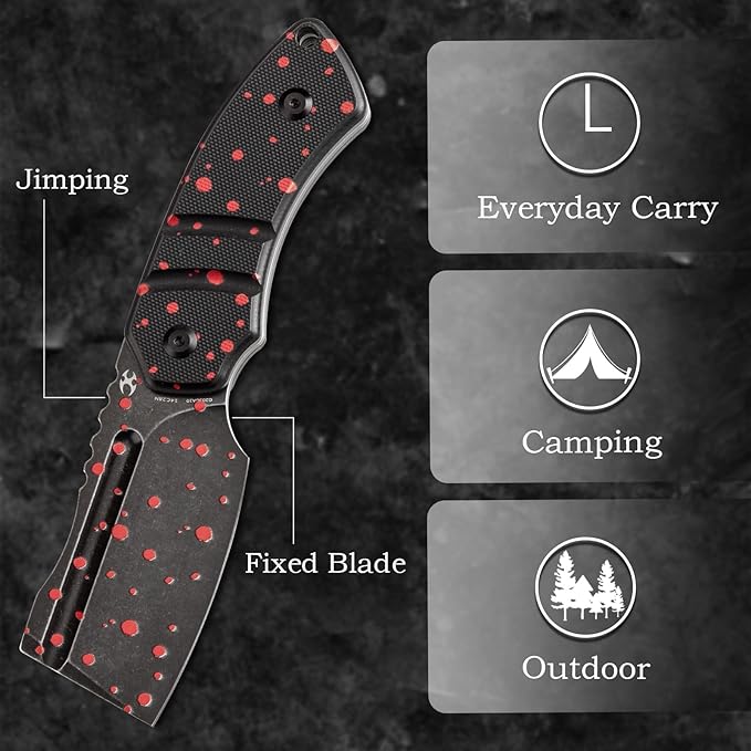 KANSEPT Knives Korvid S Fixed blade Knife with 2.9'' Blackwash 14C28N with Zombie Blood Print Cleaver Blade and Black G10 with Zombie Blood Print Handle, Kydex Sheath for Everyday Carry G2030A10