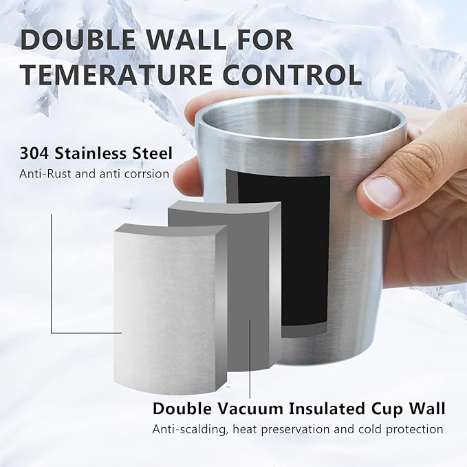 Stainless Steel Insulated Mugs, Metal Tumbler Double Wall Vacuum Water Glasses,Reusable Beer Cups for Camping bbq Party Coffee(10oz-8Pcs)