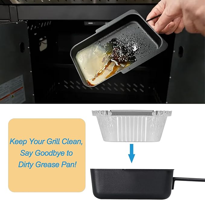 Universal Grease Pan for Nexgrill 720-0830X 720-0830H 720-0888 720-0888S 720-0896B 720-0896 Cuisinart CGG-7400, Grease Catcher with 15-Pack Aluminum Drip Liner for Nexgrill Replacement Parts