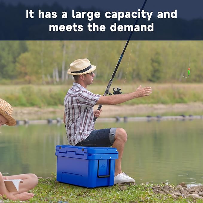 48 Quart Cooler with 72 Hours Ice Retention, Large Insulated Cooler with Built-in Bottle Opener & Drain Plug, Duty Outdoor Cooler for Camping, Beach, Picnic, Fishing, Barbecue