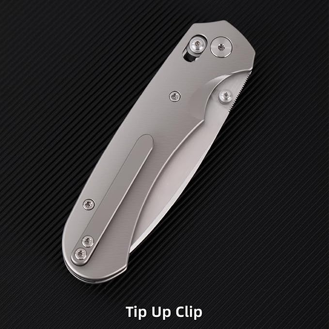 Folding Pocket Knife,3.31” M390 Blade,Erogonomic Titanium Handle,Hunting Survival Knife,EDC Knife for Hunting Camping Survival Outdoor Fishing Hiking(Grey)