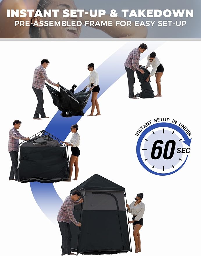 KingCamp Instant Shower Tent, Portable Superior Stable Privacy Shelter, Large Room Outdoor Toilet Tent with Floor for Beach, Camping & Hiking, Setup in Under 60s
