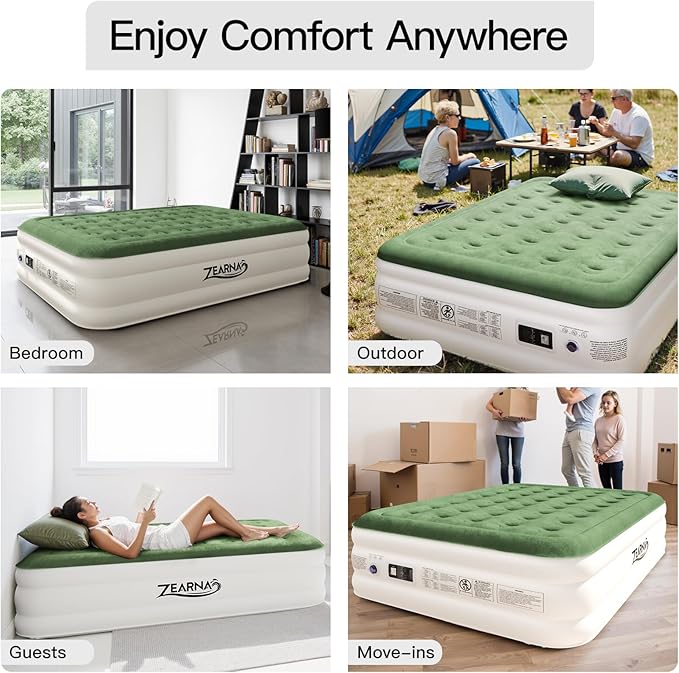 2025 Upgraded Queen Air Mattress with Built in Pump,16'' Comfort Blow up Mattress, Quiet Surface Portable Inflatable Mattress, Air Bed with Storage Bag for Guests, Home, Camping, 660 lbs Max