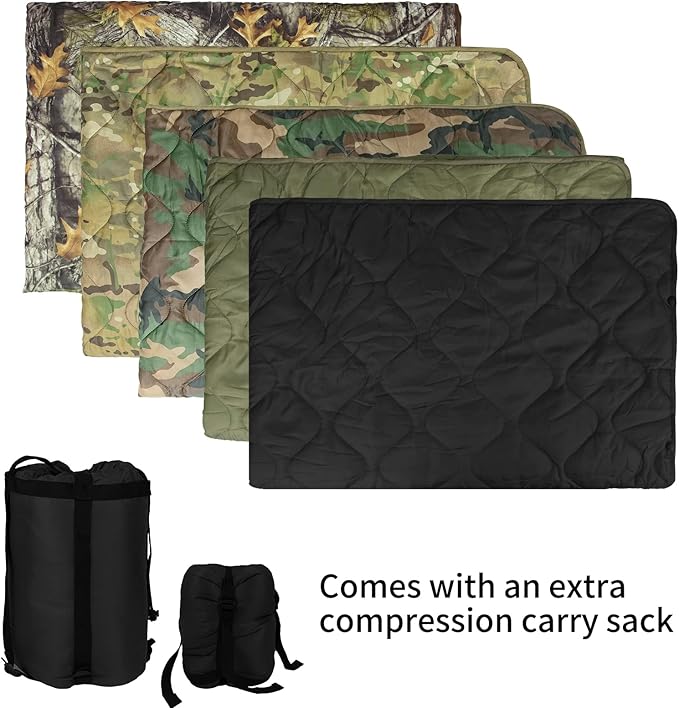 Poncho Liner Military Insulation Blanket Camo with Compression Carry Bag for Outdoors Hiking Jungle Hunting Gear