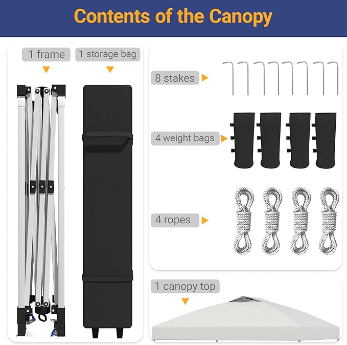10x10 Pop Up Canopy - Instant Setup Beach Tent with Wheeled Carry Bag, 8 Sandbags & 4 Guy Lines - Portable Sun Shade for Camping, Events, Silver Coated Top, White