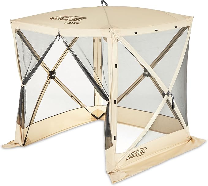 CLAM Traveler Pop-Up Screen Tent – 6x6 ft Portable Camping Gazebo Canopy, Tan – Instant Setup, Bug & Weather Protection, Lightweight Shelter for 4 People – Outdoor Events, Picnics, and Hiking