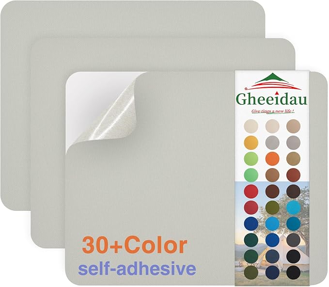 Canvas Repair Patch 9×11 Inch 3Pcs Waterproof Self-Adhesive Fabric Repair Patch for Tents,Boat Cover,Pop Up Canopy,Patio,Bags,Car Seats,Sofas,Furniture Cover(Beige Grey)